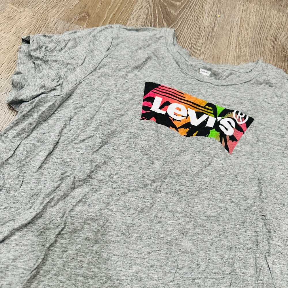 Levis Shirt Womens XXL Gray Tropical Logo Graphic Tee Short Sleeve T-Shirt - Picture 10 of 11